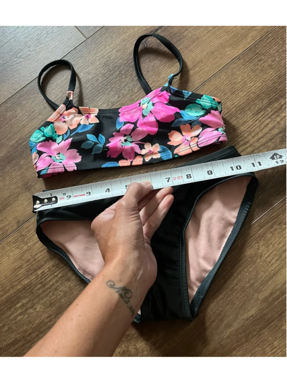 Girls Art Class Floral Bikini Swimsuit Green Pink Size S (6/7)